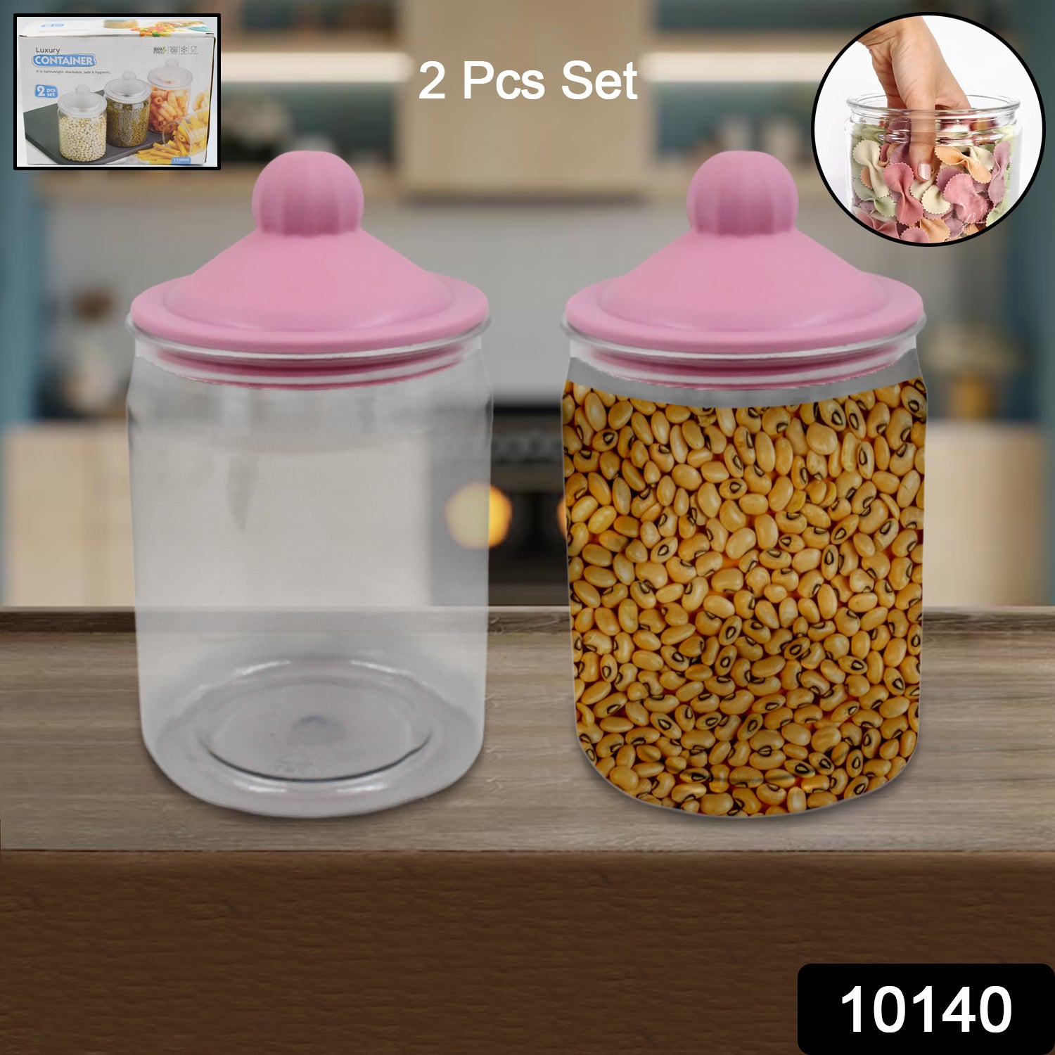 Transparent Kitchen Plastic Container Jar Set (2 Pcs Set 1100 Ml Approx) Transparent Kitchen Plastic Container Jar Set (2 Pcs Set 1100 Ml Approx)